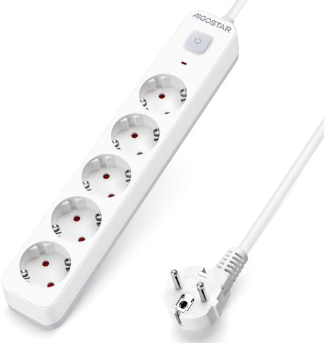 Aigostar Steckdosenleiste 5 fach mit Schalter, Mehrfachsteckdose mit Kindersicherung, Verteilersteckdose mit 3 m Kabel