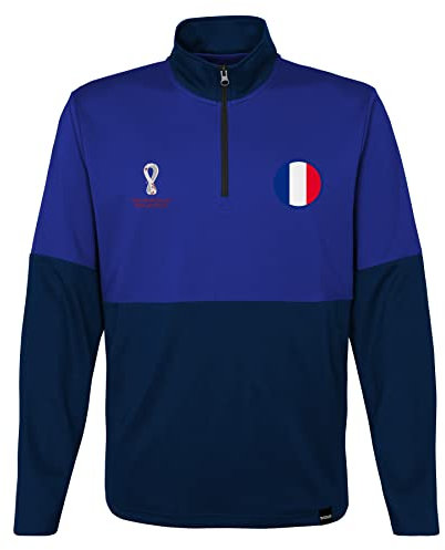 Official Fifa World Cup 2022 Quarter Zip Pull Over, Youth, France, Age 10-12 Blue/Navy