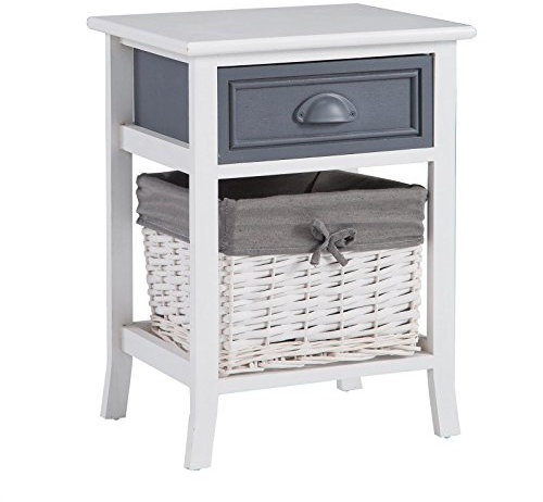 CARO-Möbel Nachttisch Nachtschrank Nachtkommode Florenz in weiß, Shabby Chic Vintage Look, mit Schublade und Korb