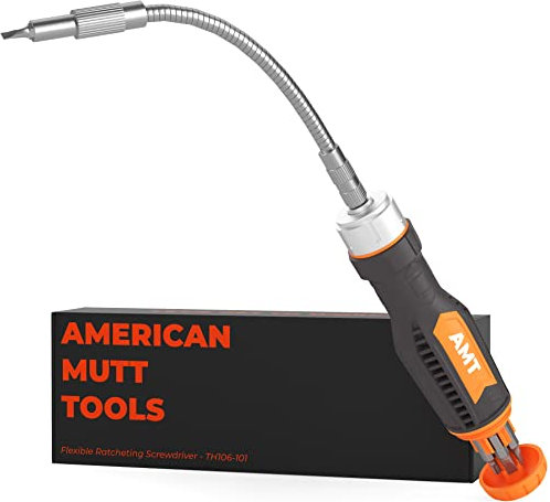 AMERICAN MUTT TOOLS 12 in 1 Ratcheting Flexible Screwdriver for Tight Spaces - Flexible Shaft Screwdriver with Bit Holder and Bendable Extension