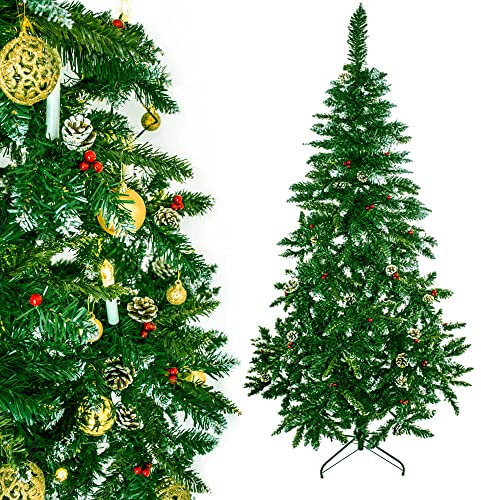 ZOLTA Weihnachtsbaum Künstlich mit Weihnachtsdeko 160 cm – Naturgetreu und Dicht Weihnachtsbaum – Tannenbaum Künstlich mit Schneebedeckte Nadeln - Stabiler Stand
