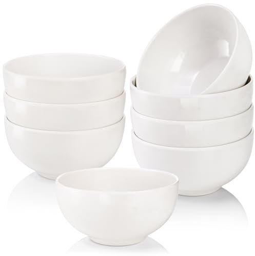 ZENFUN 8 Pack 26 Oz/740 ML Melamine Bowls, White Soup BowlNSalad Bowls, Lightweight & Stylish Unbreakable Vessels for Pasta, Cereal, Soup, BPA Free, Dishwasher Safe