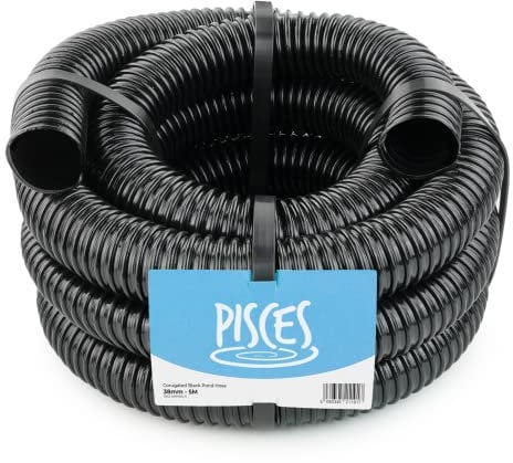 Pisces Flexible Pond Hose Pipe | 38mm (1.5 inch) x 5 Metre Roll | Corrugated Black Tubing for Filter Pumps and UVC Systems