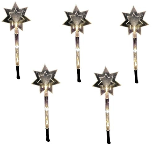 5 LED Leuchtstäbe warmweiß Stern Batterie, Timer außen 36,5 x140cm 35077