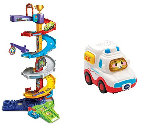 Vtech TUT TUT Baby Flitzer - 2-in-1 Turboturm 1-5 Jahren & TUT TUT Baby Flitzer - Rettungswagen – Spielzeugauto mit Musik, aufleuchtender Taste, spannenden Sätzen und Geräuschen