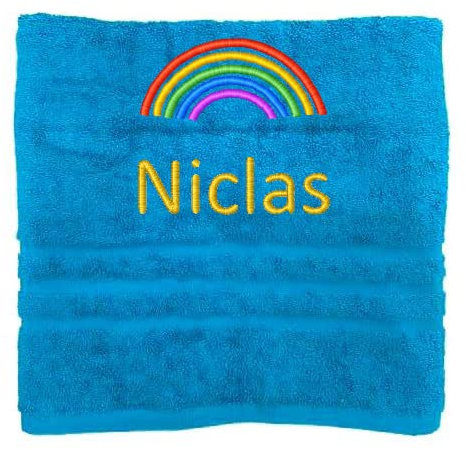 Regenbogen Personalisiertes Handtuch mit Namen Schön gestickter Name Handbadetuch 100% Baumwollhandtuch Personalized Custom Towel with Name (140 x 70 cm, Regenbogen)