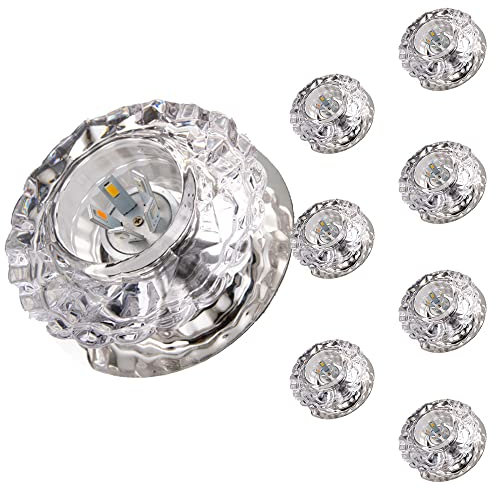 FAZRPIP Kristall-Deckenleuchten-Set mit 8 Stück, Schallwandverkleidung, runder LED-Einbaustrahler mit 3 W / 5 W, Kristall-LED-Strahler für Wohnzimmer, Schlafzimmer, Flurdekorationsbeleuchtung