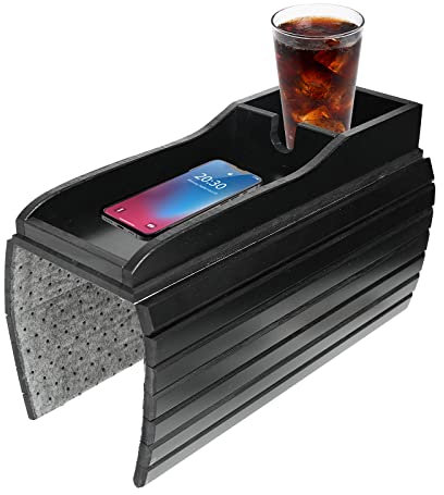 IGTOPS Bandeja para Sofá de Bambú - Antideslizante, con Almohadilla de Corcho, Soporte para Bebidas y Organizador