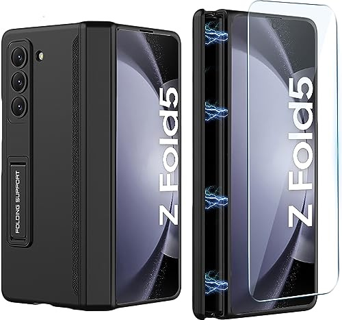 SOUTEM Custodia per Samsung Galaxy Z Fold 5 con Cerniera Magnetica Proteggi Schermo Incorporata e Cavalletto Regolabile, Ultra Sottile di Lusso Antiurto Duro PC Cover per Samsung Z Fold 5(Nero)
