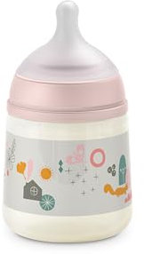 Suavinex, Biberon 150 ml. Biberon avec Tétine Symétrique SX Pro en Silicone à Débit Lent (S). Avec Valve Anti-Colique. Silicone Fin Ultra-Doux. Pour Bébés Nouveau-nés, +0 Mois. Walk Rose