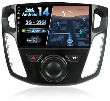 BXLIYER Android 14 Autoradio para Ford Focus (2012-2017) - 2G+32G - Gratis Trasera Cámara - 9 Pulgada 2 DIN - Apoyo Dab WLAN CarPlay Volante Android Auto Bluetooth Split-Screen