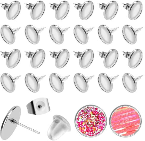 300 Stück Rund Ohrstecker Zubehör DIY Ohrringe Edelstahl Ohrstecker 13,5 mm Ohrring Rohlinge und Ohrringfassung Kleine Ohrstecker Rohlinge DIY Ohrstecker für Ohrringe Schmuckherstellung