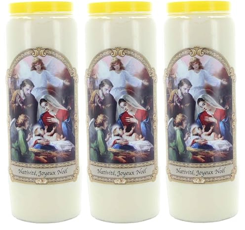 Novene Krippe Novene Krippe Frohe Weihnachten – Kerze Novene – Christian Kult aus pflanzlichem Wachs, 3 Stück