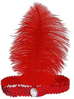 Whakano 2 Stück Glänzend 1920er Jahre Feder Stirnband mit Pailletten,Vintage Feder Kristall Kopfschmuck,Gatsby Kostüm Accessoires,für Frauen Mädchen Karneval Fasching Kostüm Theme Party,Rot