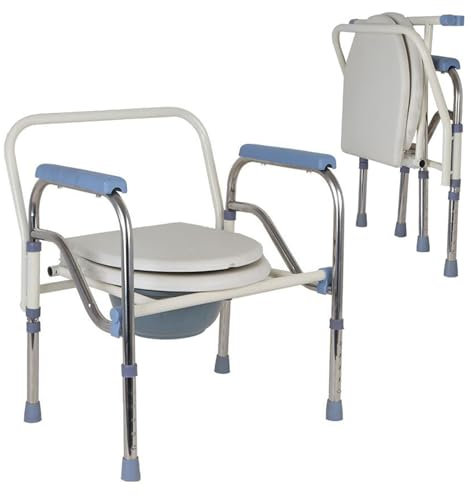 Lnlscle Mobiler Toilettenstuhl, 4-in-1-Klapptoiletten-Duschtöpfchen mit abnehmbarem Eimer, Verstellbarer Toiletten-Töpfchenrollstuhl für medizinische Versorgung, Toiletten, Badezimmer, Schlafzimmer