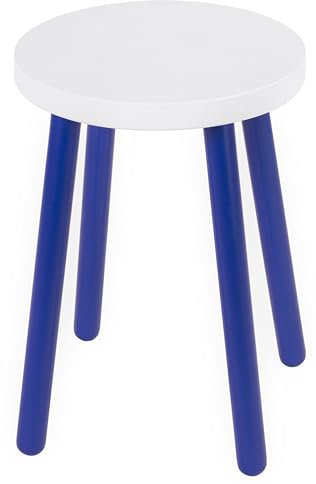 Spec-Wood Hocker Holz - Barhocker - Küchenhocker - Blumenständer - Kleiner Couchtisch - Pflanzenständer - Rund - Weiß/Blau