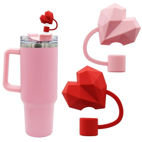 Meitesti Straw Cover Cap for Stanley Cup,Heart-shaped Straw Topper Compatible with 30&40 Oz Tumbler Handle,10mm 0.4in Straw Tips Lids Lover Couple Fun Gifts (2pcs Heart Love Straw Cap),(MT-20240115)
