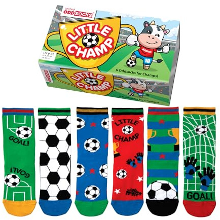 United Oddsocks Kinder Socken, 6 individuelle Socken - Geschenkbox, Motivsocken Little Champ 27-30