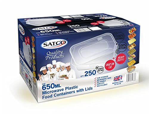 Pound Veg Microwave Plastic Food Takeaway Heavy Duty Satco Containers with Lids 650ml Classic Disposables (100)