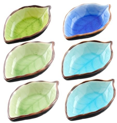 MCHERRY 6 cuencos de cerámica para salsa, platos de salsa de soja, cuencos de guarnición, tazón pequeño para condimentos, aperitivos, postres, barbacoas, sushi (hojas)
