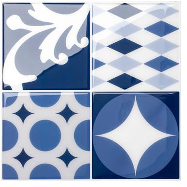 Smart Tiles Credence Adhesive pour Cuisine - Vintage Bleu/Blanc/Jaune, Carrelage Adhesif Mural salle de bain 3D, 5 Stickers Muraux (22.86x22.86 cm), Autocollant Carreaux Adhesif fabriqué au Canada