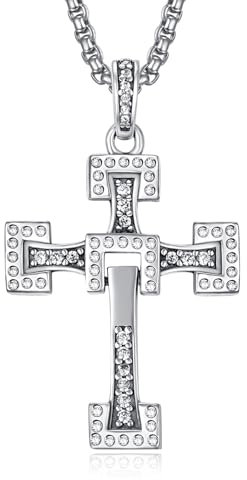 PRAYMOS Speed and Passion Halskette mit Kreuzanhänger von Dominic Toretto Vin Diesel männliches Kreuz Kruzifix Halsanhänger Schmuck