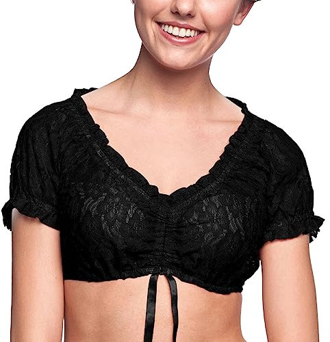 SKTIISN Blumenkranz Haare Dirndl Dirndl Damen midi hochgeschlossen Dirndl Bluse mit edler Knopfleiste und Stehkragen Dirndl Push up BH weiße Bluse mit dreiviertelarm Hemdbluse Casual Hemd