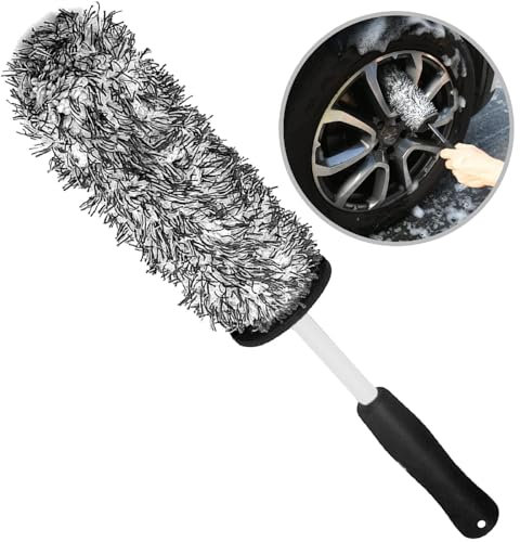 Kiuiom Cepillo de Llantas de Coche,Cepillo en Microfibra para Llantas,Brochas Detailing Coche,Llantas Delicadas Plumero para Coche Moto Interior Exterior Limpiar Llantas Ventilación de Aire (Negro)