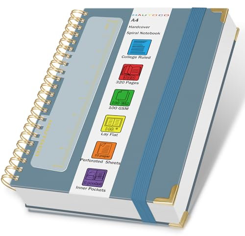 HAUTOCO A4 Notebook, Wirebound Spiral Notebooks with 320 Pages/160 Sheets for Writing, 100GSM Thick Paper, Hardcover Lined Notebook Journal Notepad for Work Office School, 29x21.5cm - Airy Blue