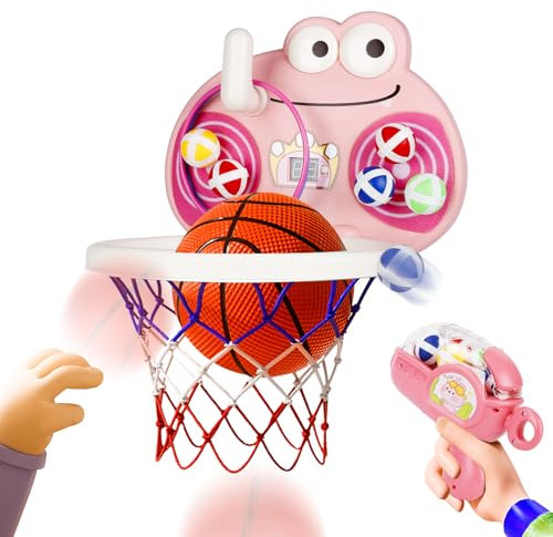BuzzoXerex Panier Basket Enfant, Mini Panier Basket, Peuvent Être Tirés, des Fléchettes et des Cerceaux Peuvent Être Joués, Panier de Basket Mural avec Compteur LED pour Jeunes Enfants (Rose, 5 in 1)