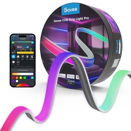 Govee COB Strip Light Pro 5m, Smart LED Streifen RGBIC mit Warmweiß, 6300 LEDs Leiste 2250lm Kompatibel mit Alexa, Google Assistant und Matter, Schneidbar Lichterkette mit Musik Sync für Schlafzimmer
