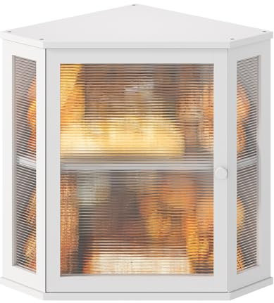 Wieghda XL Rustic Elegant Decorative Corner Bread Box, Airtight, White, 17.5 x 11.8 x 13.78 inches, 5.3 Cubic Inches, Kitchen Countertop Food Storage Container