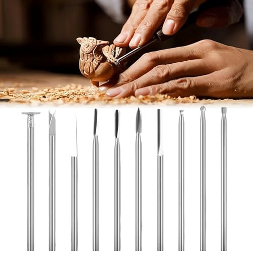 JIAMIAN 10pcs Kit De Taladro De Talla De Madera, Taladro De Talla De Carpintería De Mango, Herramienta De Talla Eléctrica, Para Escultura En Miniatura De Agujeros De Talla De Bricolaje