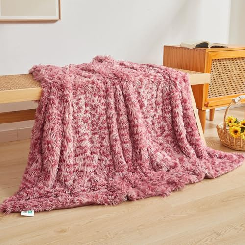 XeGe Jeté de lit en fausse fourrure à imprimé léopard, 127 x 152,4 cm, couverture pelucheuse, couverture décorative en peluche à poils longs, jeté de canapé en fourrure mignonne pour canapé-lit, rose
