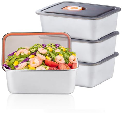 Betinyar 4pcs Stainless Steel Food Containers with Lids, Reusable Food Storage Containers, Multipurpose Prep Containers Metal Lunch Container
