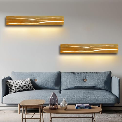 ZMH 2ER Wandlampe LED Wandleuchte Innen - Holz Modern Flurlampe 3000K Warmweiß 50CM Wohnzimmerlampe 8W Bettlampe Flur Treppenhaus Wandbeleuchtung für Flur Treppenhaus Wohnzimmer Schlafzimmer
