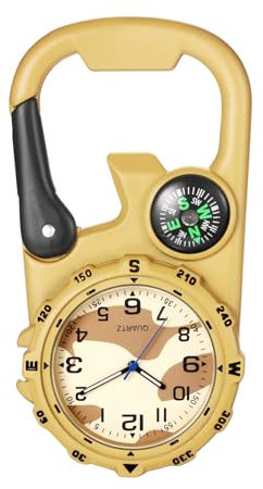 Silverora Orologio da tasca con moschettone, analogico, luminoso, al quarzo, da uomo e da donna, per attività all'aperto, pratico orologio da infermiera, nero e argento, giallo.