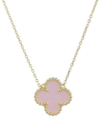 Caratas Élégant collier trèfle pour femme - Argent sterling 925 avec revêtement rhodium/or 18 carats - Nacre, quartz rose - Chaîne réglable de 45 à 50 cm, 45-50 cm, Argent sterling, Nacre Quartz