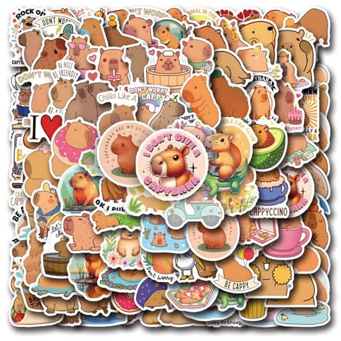 GlamRays Kawaii Kleber, 120 Stück Cute Capybara Kleber Vinyl Wasserabweisend Tier Aufkleber für Teenager Mädchen Kinder Erwachsene für Wasserflasche Laptop Gepäck Snowboard Gitarre