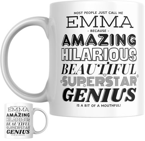 Designs of note! Emma Personalised Ceramic Mug | Personalised Coffee Mug, Most People Just Call Me Emma Novelty Gift for a Wife, Girlfriend, Friend or Colleague Named Emma
