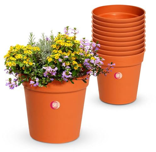 STL 11.5CM Terracotta Plant Pots 8Pcs, Round Plastic Plant Pots, Mini Terracotta Pots with Drainage Holes, Small Flower Pots for Succulent Cactus Plants, Flowers, Plants, Indoor/Outdoor Use