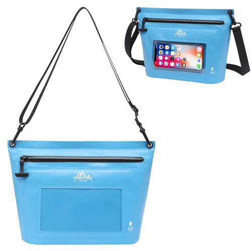 VOKUVIKU Kleine wasserdichte Tasche für Boot durchsichtig, 26L wasserdichte Tasche für Strand tauchen, Schwimmbeutel für Unterwasseraktivitäten, Robustes PVC-Netzgewebe, Himmelblau