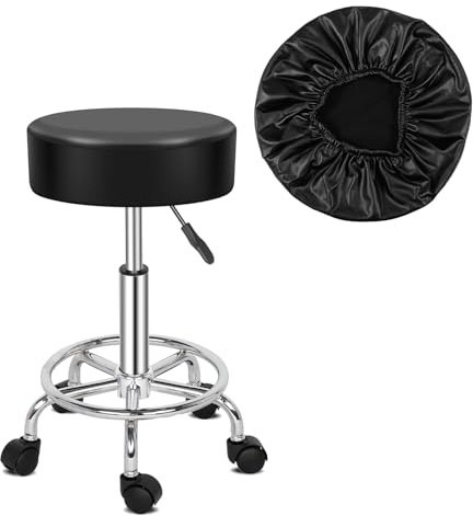 BAODBF 2 Stück Hockerbezug Rund Leder 30-38cm,Wasserdicht Hocker Bezug für Rundhocker,Waschbar Bezug für Barhocker,Barhocker Überzug für Haus,Restaurant,Küche,Bar(Schwarz)