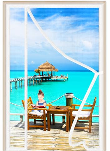 Ouverture Latérale Magnétique Moustiquaire 160x220cm Magnétique Moustiquaire Porte sans Percer Rideaux Anti Mouches pour La Plupart Les Types de FenêTres Blanc