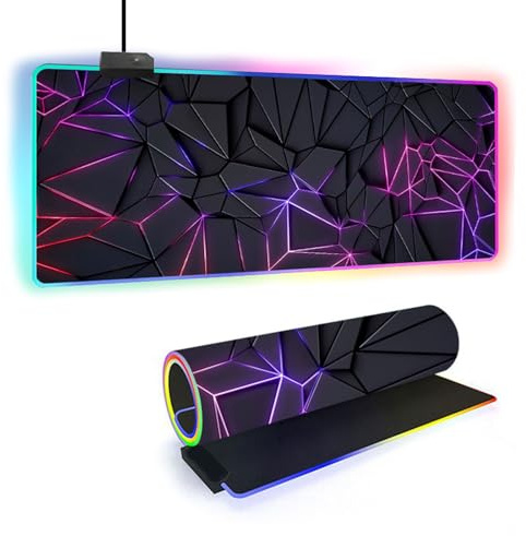 FANSU Gaming Mauspad RGB XXL, Groß Multifunktionales Mousepad mit 14 Farben LED-Licht, für Computer PC Laptop Tastatur Professionelle Gamer, Rutschfester Gummifuß (Lila,900x400x4mm)