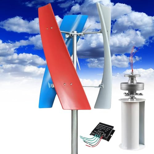 Aerogeneradores 12V 24V 48V con Controlador de Carga a Prueba de Agua 3 aspas para Uso doméstico Aerogenerador Vertical, 16000W Sin Ruido Aerogenerador Vertical de levitación magnética Vertical(Colorf