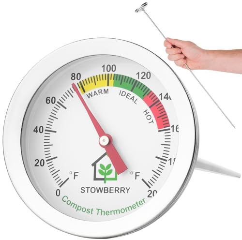 Compost Thermometer 20 Inch – Stainless Steel Soil Temperature Gauge with 2 Inch Dial – Long Probe Thermometer for Garden, Backyard, and Home Composting
