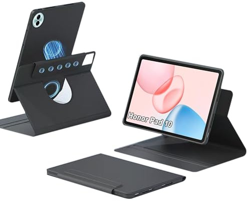 zZjoOoj Funda para tableta Honor Pad 10 12,1 pulgadas, funda protectora magnética divisible giratoria de 360°, apagado automático/despertar, soporte ajustable - negro