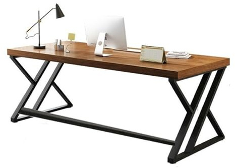 FZL02068LM PC Table Home Office Pine Wood PC Desk Workstation with Sturdy Metal Frame, Modern Long Writing Study Work Table Office Desk(3XL)