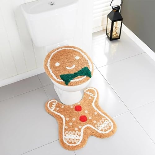 Swan Household Christmas Pedestal Mat & Toilet Seat Cover Set (Gingerbread Man)